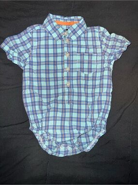 OshKosh B'gosh Blue Plaid Short-Sleeve Button-Up Bodysuit